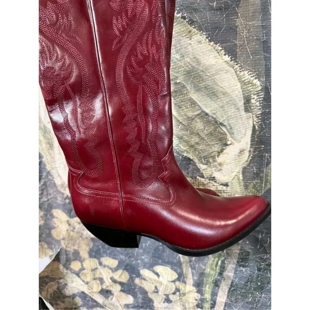 Free People Festival Leather Finn Tall red western boot 8.5 - Picture 7 of 12